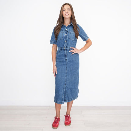 M&S Denim Utility Blue Midi Dress-Quality Brands Outlet-