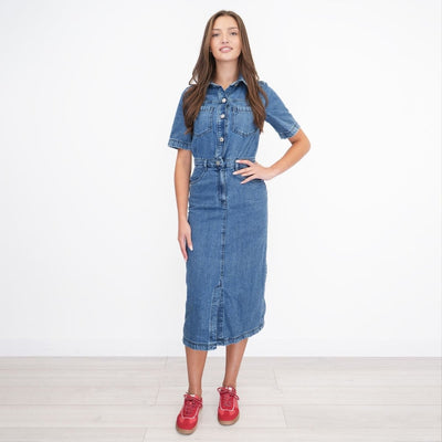 M&S Denim Utility Blue Midi Dress - Quality Brands Outlet