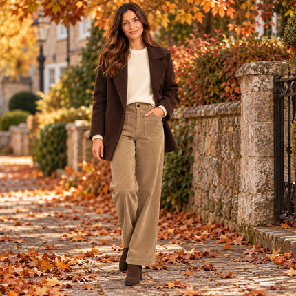 Womens Wide Leg Cord Trousers - Fawn