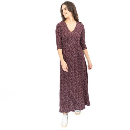 Seasalt Maggie Maxi Dress Purple Floral Cotton 3/4 Sleeve - Quality Brands Outlet