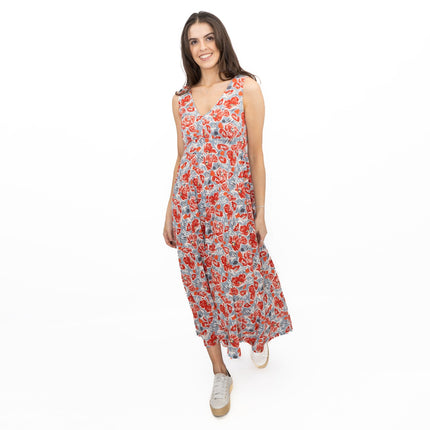 Seasalt Red Grey Polmanter Floral Sleeveless Maxi Dress-Quality Brands Outlet-