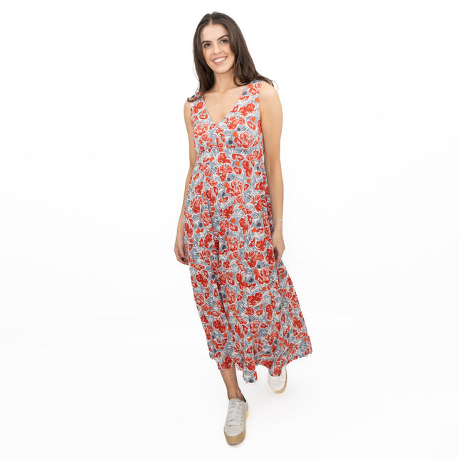Seasalt Red Grey Polmanter Floral Sleeveless Maxi Dress-Quality Brands Outlet-