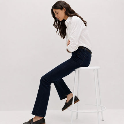 M&S Eva Blue Black Mid Rise Bootcut Stretch Jeans-Quality Brands Outlet-