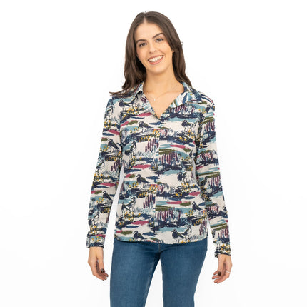 Seasalt Larissa Shirt Long Sleeve Blue Turnstone Scene Squall-Quality Brands Outlet-
