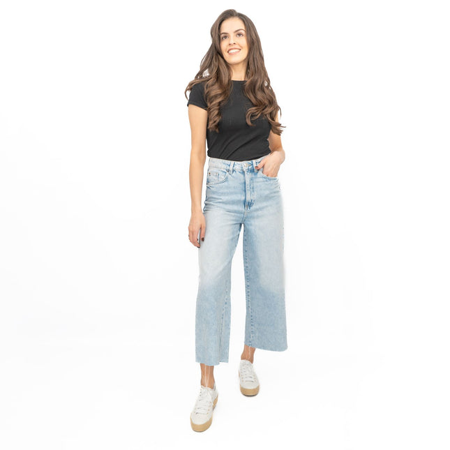 M&S Womens Cropped Jeans Wide Leg High Waist Raw Hem Blue Light Denim-Quality Brands Outlet-