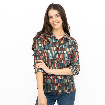 Seasalt Larissa Shirt Long Sleeve Teal Multicolour-Quality Brands Outlet-