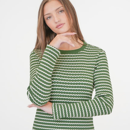M&S Green Striped Midi Dress Long Sleeve-Quality Brands Outlet-