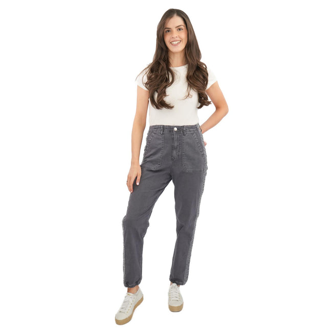 M&S Cotton Blend Slim Fit Trousers Stretch Elasticated Cuff Navy-Quality Brands Outlet-