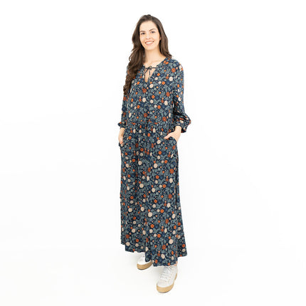 Seasalt Floral Navy Jersey Ankle Length Dress-Quality Brands Outlet-