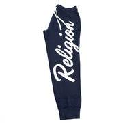 True Religion Mens Joggers Navy Blue Printed Logo on Leg
