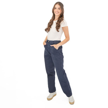 M&S Navy Straight Leg Trousers Stretch Cotton Rich Relaxed Utility - Quality Brands Outlet