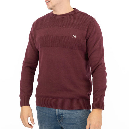 Crew Clothing Mens Rib Knitted Jumper Long Sleeve Burgundy-Quality Brands Outlet-