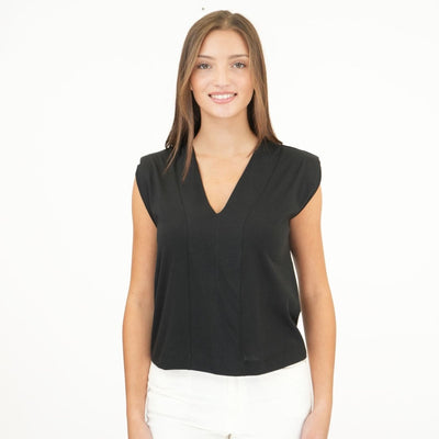 Dixie Cotton Shoulder - Pad V - Neck Top in Navy - Quality Brands Outlet