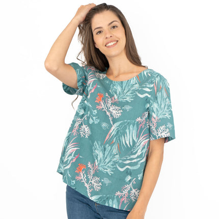 Seasalt Green Seaweed Linen Blouse Relaxed Fit Short Sleeve Tops-Quality Brands Outlet-