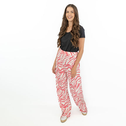 Karen Millen Pink Zebra Print High Waisted Relaxed Fit Wide Leg Jersey Trousers-Quality Brands Outlet-
