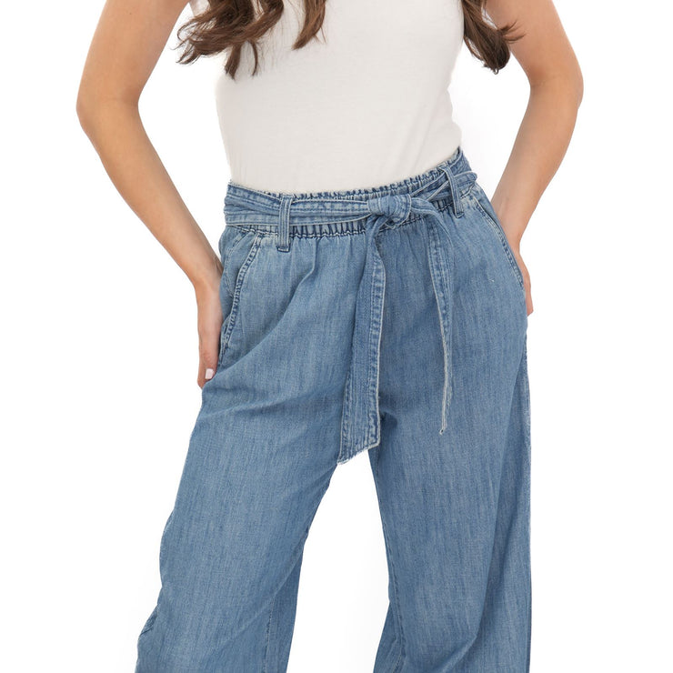 M&S Per Una Blue Wide Leg Soft Jeans Elastic Waist