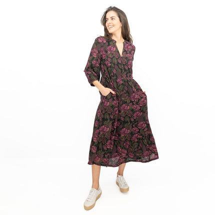 Seasalt Purple Engleheart Dress in Tapestry Bloom Grape Print Midi-Quality Brands Outlet-