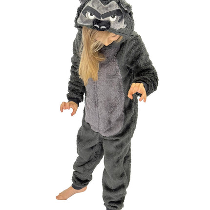 M&S Kids Onesie Fleece Grey Wolf Full Zip with Hoodie - Quality Brands Outlet