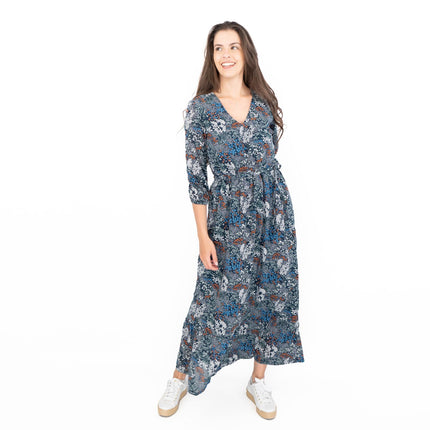 Seasalt Navy Corn Marigold Floral Print 3/4 Sleeve Maxi Dress-Quality Brands Outlet-