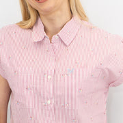 Crew Clothing Womens Pink Striped Embroidered Shirt