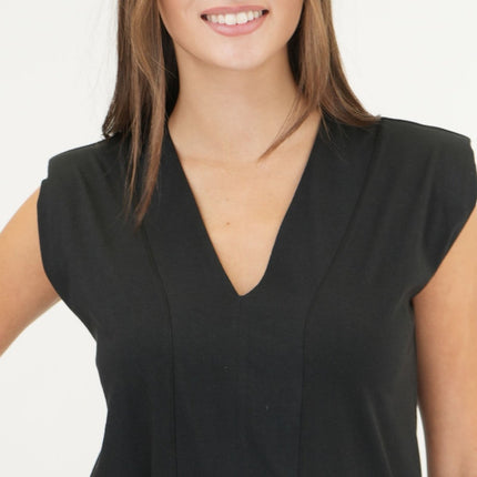 Dixie Cotton Shoulder - Pad V - Neck Top in Navy - Quality Brands Outlet