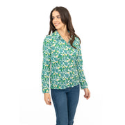 Seasalt Larissa Shirt Top Green Cotton Woodland Garlic Chalk Print - Quality Brands Outlet