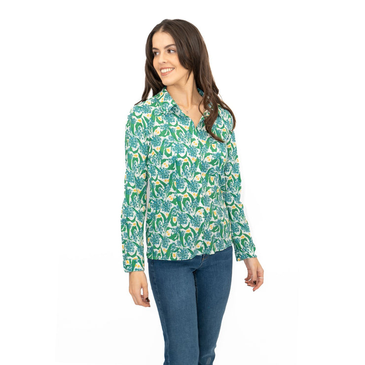 Seasalt Larissa Shirt Top Green Cotton Woodland Garlic Chalk Print - Quality Brands Outlet