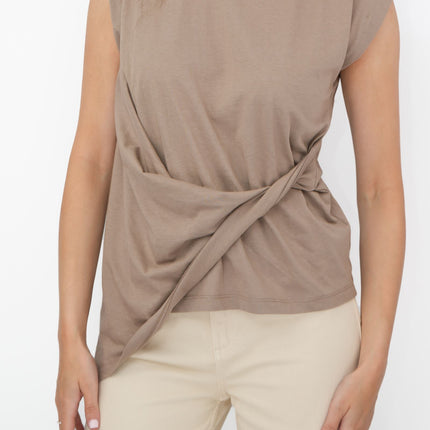 Tilly Drape Cotton Tops Taupe Sleeveless-Quality Brands Outlet-