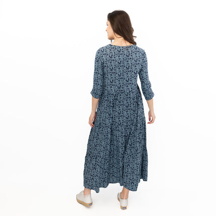 Seasalt Womens Blue Floral Jersey Line Strokes Dress 3/4 Sleeves-Quality Brands Outlet-
