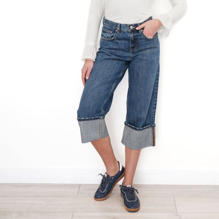 Next Crop Turn Up Jeans Wide Leg Mid - Blue Denim - Quality Brands Outlet