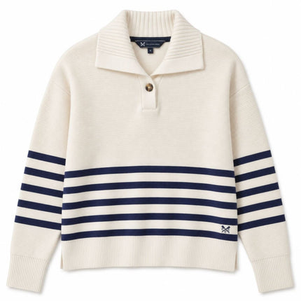 Womens Jumpers Collar Detail Stripe Knit Tops – Navy-Quality Brands Outlet-