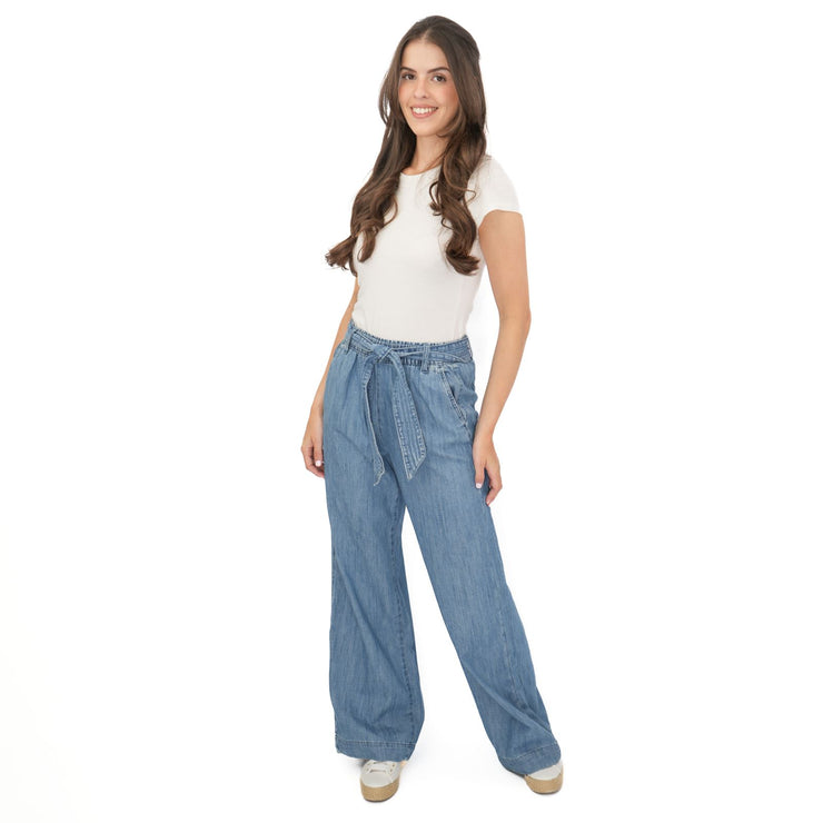 M&S Per Una Blue Wide Leg Soft Jeans Elastic Waist