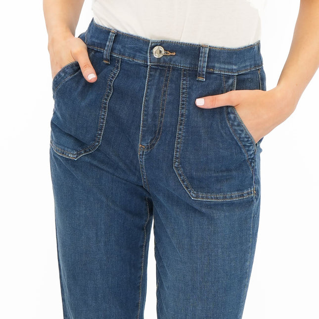 M&S Slim Leg Ankle Grazer Stretch Elasticated Cuff Dark Blue Jeans-Quality Brands Outlet-
