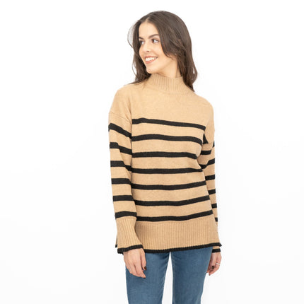 Nobodys Child Beige Striped Funnel Neck Longline Jumper - Quality Brands Outlet