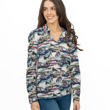 Seasalt Larissa Shirt Long Sleeve Blue Turnstone Scene Squall-Quality Brands Outlet-