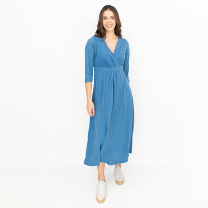 Seasalt Solid Blue Chacewater Cross Wrap Jersey Midi Dress-Quality Brands Outlet-