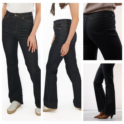 M&S Autograph Boot Cut Jeans High Waist Flare Stretch Dark Indigo