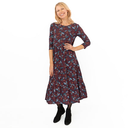 Seasalt Burgundy Leaves Line Strokes Midi Dress
