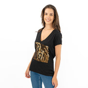 True Religion Womens Black Top T-Shirt Short Sleeve V-Neck