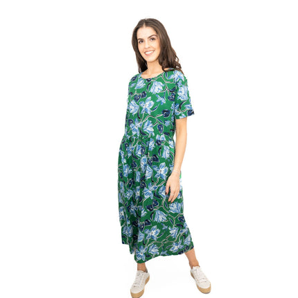 Seasalt Green Brouse Organic Floral Short Sleeve Midi Dress-Quality Brands Outlet-