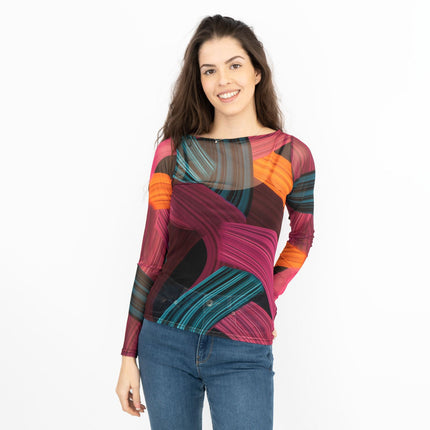 Karen Millen Abstract Purple Long Sleeve Mesh Top-Quality Brands Outlet-