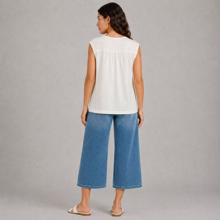 White Stuff Nina Linen Top Ivory White - Quality Brands Outlet