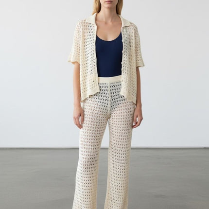 Crochet Knit Trousers Ivory Co-Ord Wide Leg-Quality Brands Outlet-