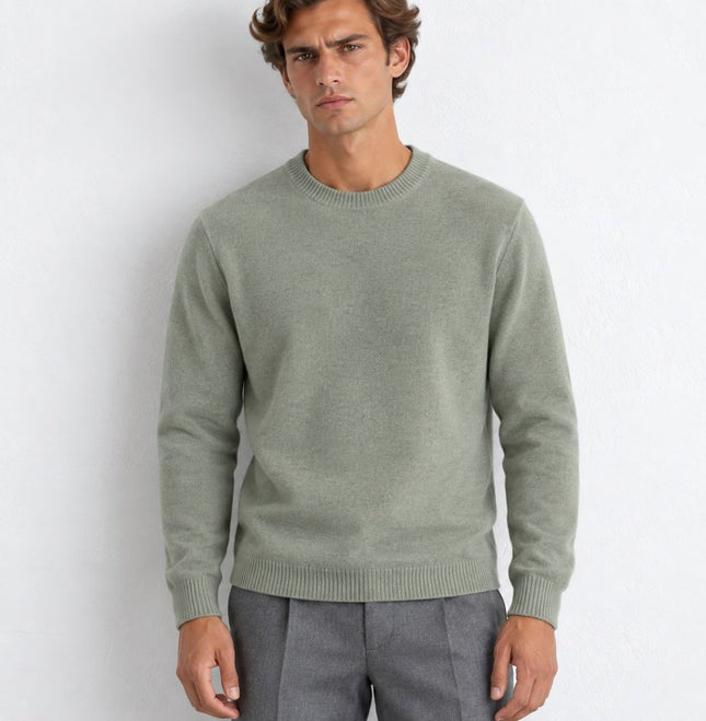 Mens Jumpers Ultimate Lambswool Crew Neck Jumper - Pale Green-Quality Brands Outlet-