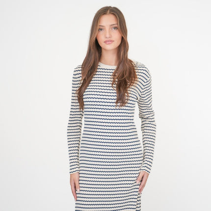 M&S Ecru Cream Striped Midi Dress-Quality Brands Outlet-