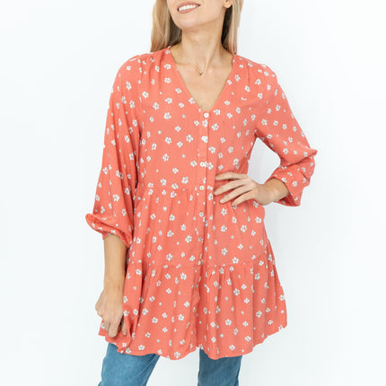 White Stuff Coral Bella Floral Print Long Sleeve Tunic Dress - Quality Brands Outlet