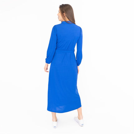 Oasis Ribbed Lightweight Long Sleeve Blue Midi Shirt Dress - No Belt-Quality Brands Outlet-