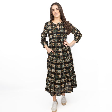 Seasalt Black Dearling Dress Tiered Patchwork-Quality Brands Outlet-