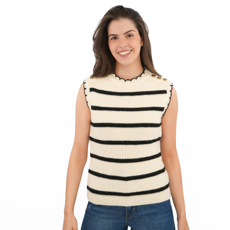 M&S Scalloped Crew Neck Button Detail Vest Tank Top - Quality Brands Outlet