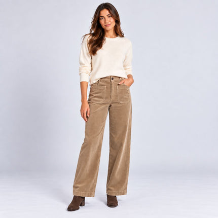 Womens Wide Leg Cord Trousers - Fawn